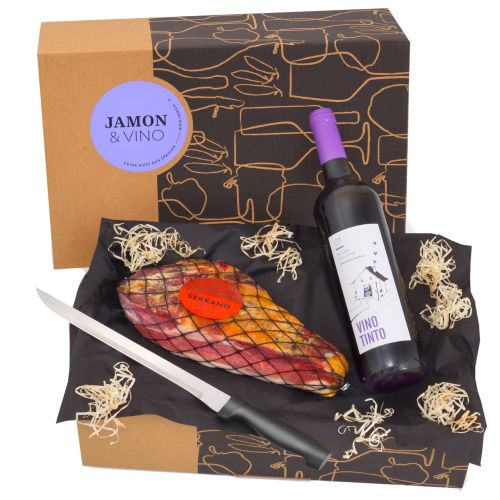 JAMON & VINO - Delikatessen-Präsent mit Rotwein & Serrano-Schinken 